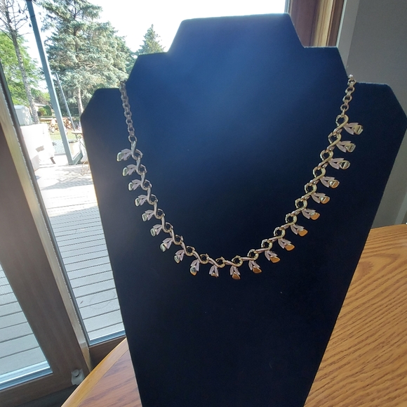 Vintage Chain Necklace w/Leaf Design/ Goldtone & Enamel.VGC & Attractive! - Picture 7 of 13